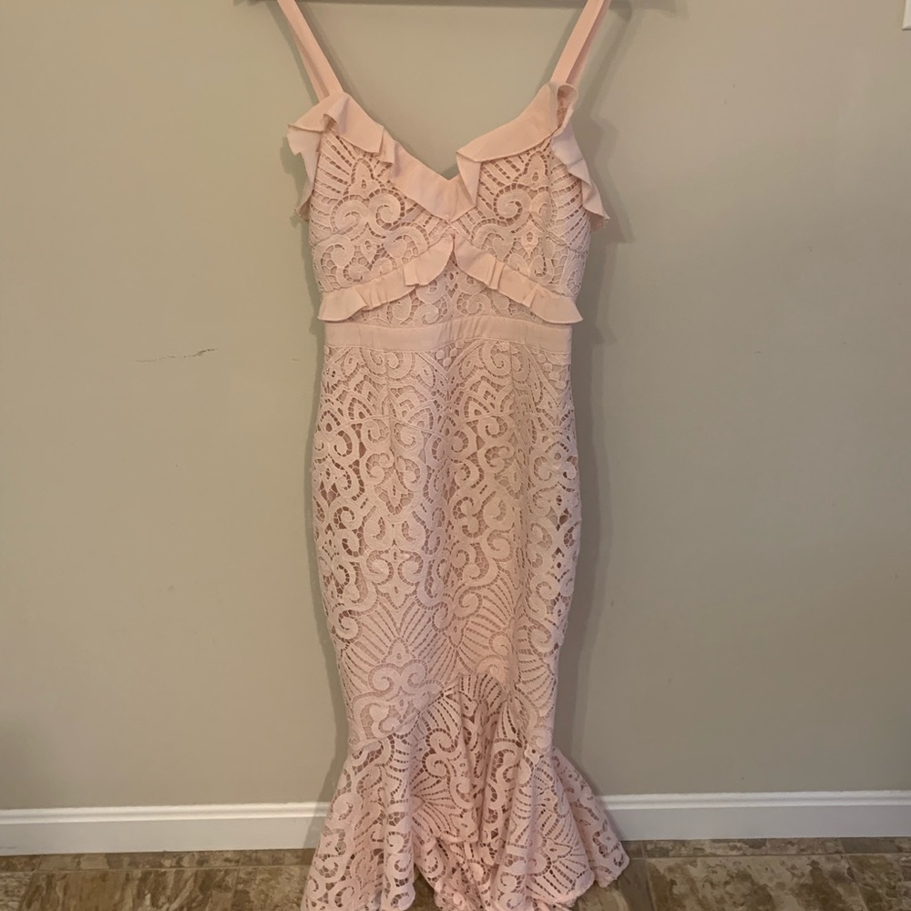Blush Pink Lace Ruffle Mermaid Dress